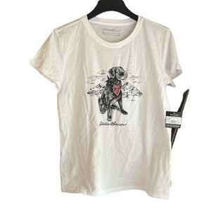 NWT Eddie Bauer Black Dog Americana Cotton Short Sleeve T Shirt Sz Small White